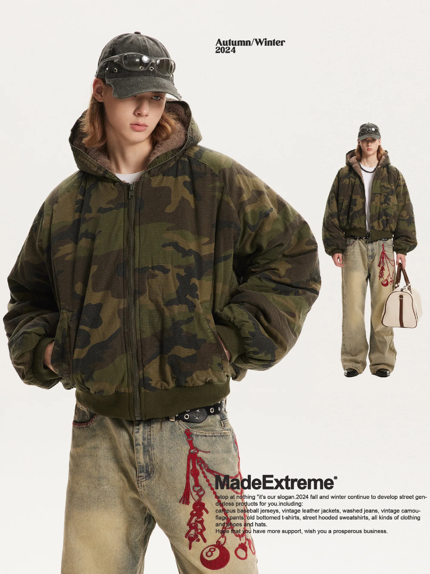 MADE EXTREME Retro Camouflage Winter Thickened Warm Coat Imitation Rabbit Fur Inner Bomber Jacket