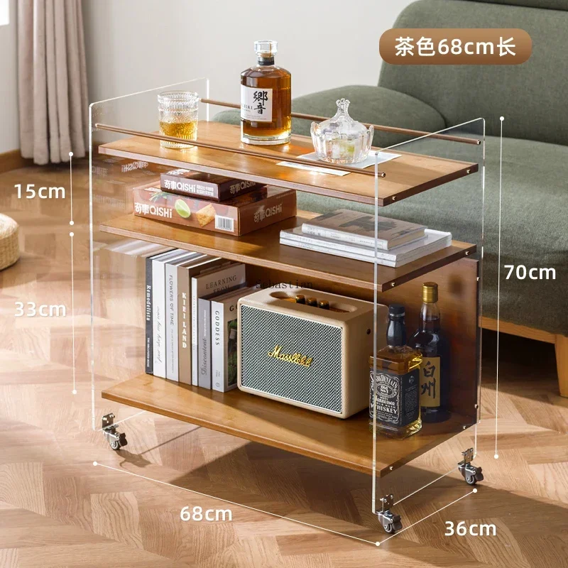 Acrylic Side Table, Small Cart Storage Cabinet, Medieval Living Room, Mobile Coffee Table, Household Bedside Table