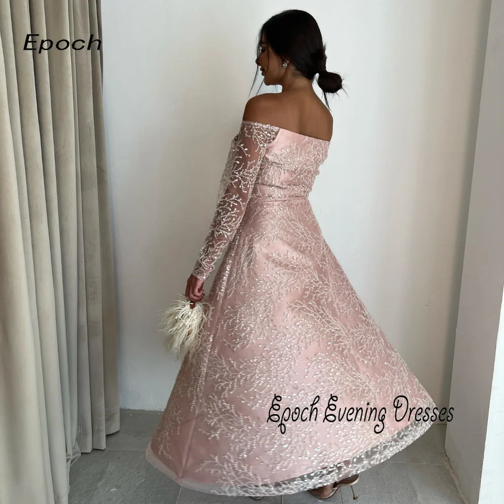 Epoche Abendkleid A-Linie glänzende Pailletten Applikationen von der Schulter maßge schneiderte sexy rosa Cocktail Ballkleid Frauen