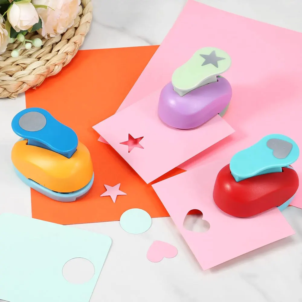 3-Pack 25mm Craft Punch Set, Heart Star Circle Shape Punchers, Easy-Press Design for Scrapbooking, Cards & DIY, Random Colors