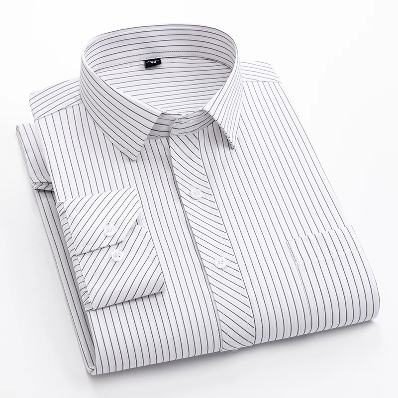 2022 Mens Business Casual Long Sleeved Shirt Classic Striped Checked Male Social Dress Shirts for Man