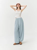 FSLE 2026 Summer Women Balloon Pants High Waist Elastic Waist Leg Culottes Loose Fit Tapered Cargo Joggers Vacation Boho Style - Image 2
