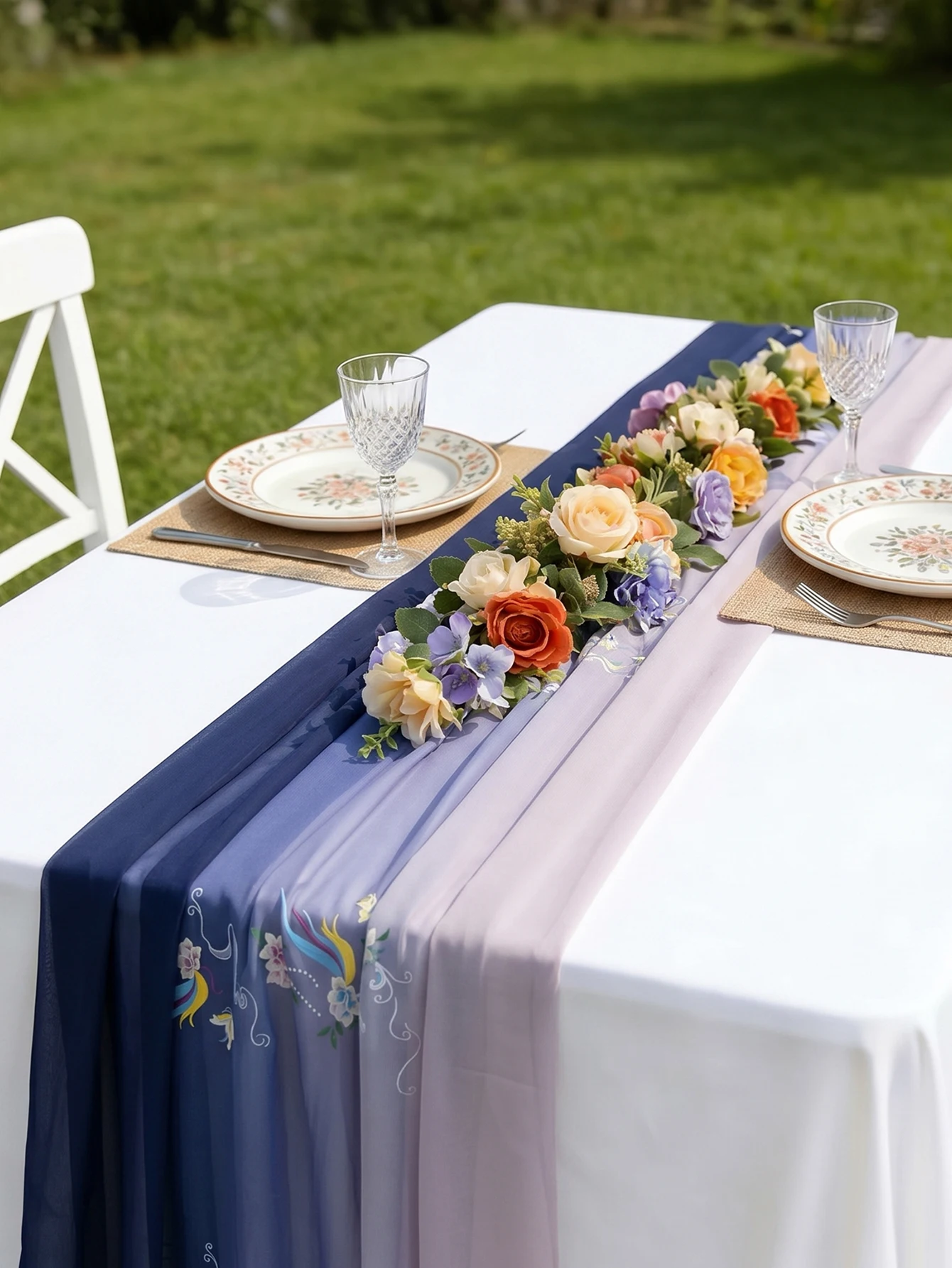 Transparent Chiffon Tablecloth, Colorful Flower Print Pattern for Home Decoration, Dining Table Decoration, Kitchen, Restaurant