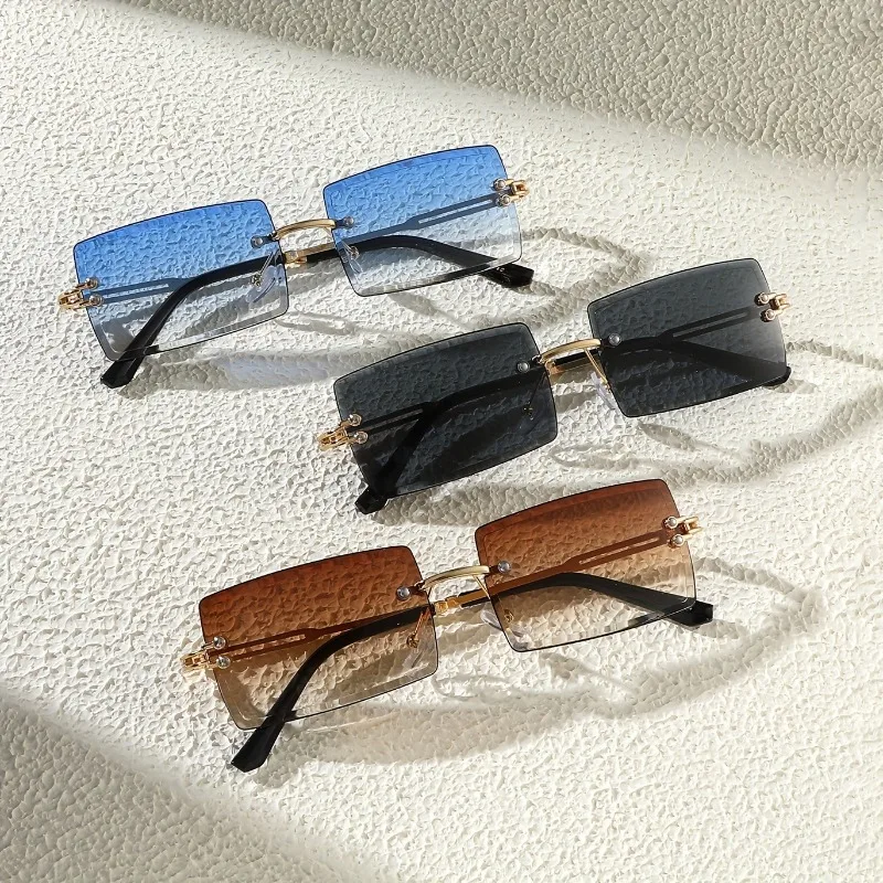 

2 пары модных безрамочных модных очков для мужчин и женщин, градиентные линзы Ocean, линзы для ПК в металлической оправе