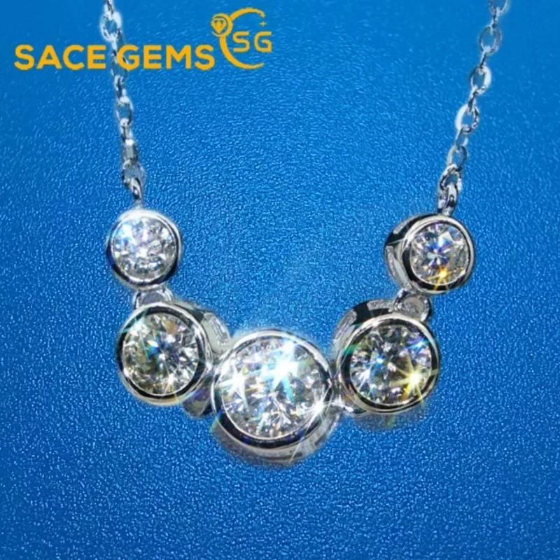 

SACEGEMS Moissanite Necklace for Woman Wedding Fine Jewely with Certificates 925 Sterling Sliver Plated 18k White Gold Necklace