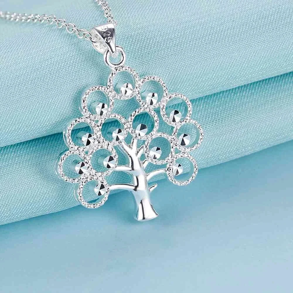 45cm 925 Sterling Silver fine tree Pendant Necklace For Women Fashion charms Christmas gifts party Wedding Jewelry