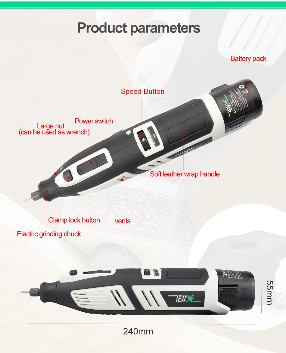 Kit di utensili rotanti Cordless agli ioni di litio 12V Mini trapano elettrico con regolazione a sei velocità utensile rotante portatile Dremel