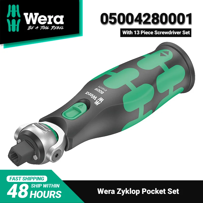 WERA 05004280001 8009 Zyklop Pocket Set 1 Ratchet Screwdriver Set 13 Pieces Handy and Good Grip