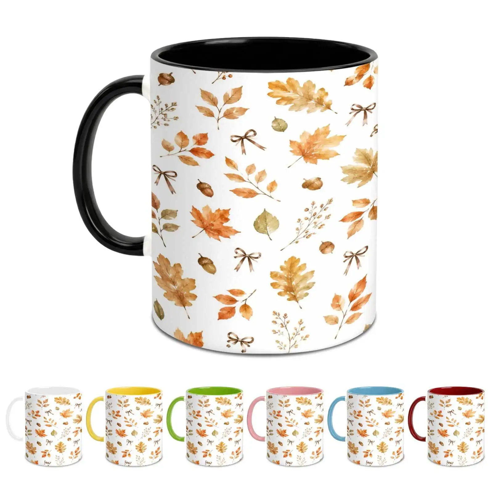 1pc, Watercolor Autumn Maple Leaf And Acorn Pattern, 11 Oz Colored Ceramic Mug, Elegant Fall Botanical Print, Suitable for Office And Home, Thanksgiving Gift, Tumbler, Local Warehouse, Gifts for Men And Women, Friends