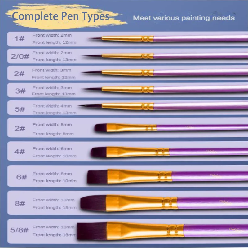 10 Pcs Set Nylon Hair Children's Artists Painting Brush Art Special Multifunction Hook Line Short Pointed Pen Available