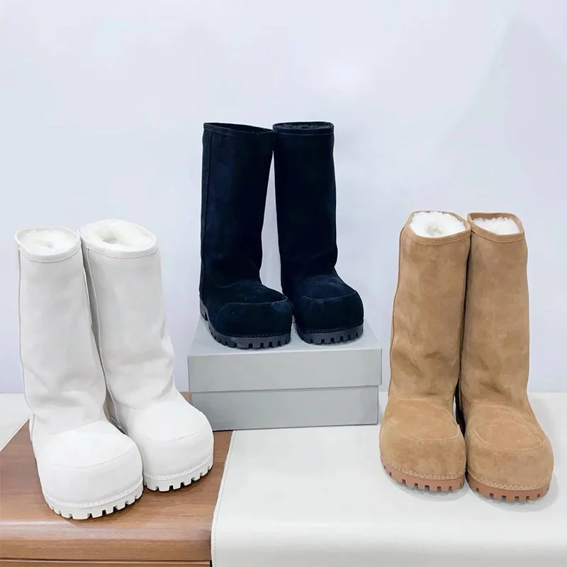 Big Head Design Platform Snow Boots,Thick Soled Height Increasing Long Tube Warm Cotton Boots,Winter Women's Brown Plush Shoes