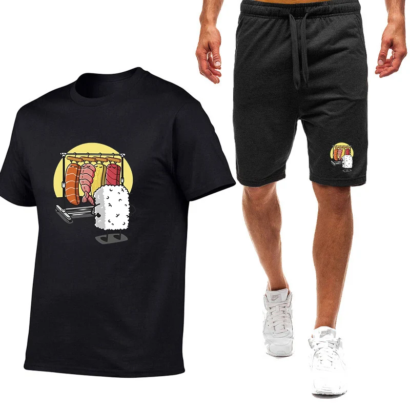 

Мужская футболка с забавным суши-гардеробным принтом на лето 2025 года, освежающая футболка с логотипом и антипригарным покрытием, брюки, спортивные костюмы