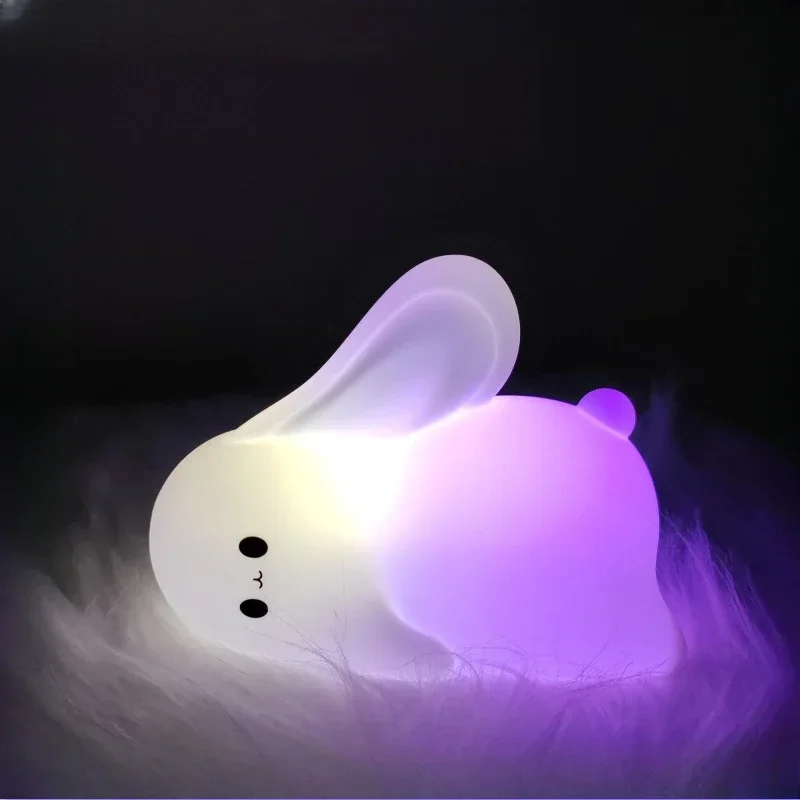 50Pcs/Lots New Strange Lying Rabbit Silicone Night Light USB Charging Bedside Bedroom Smart Atmosphere Sleep Pat Light