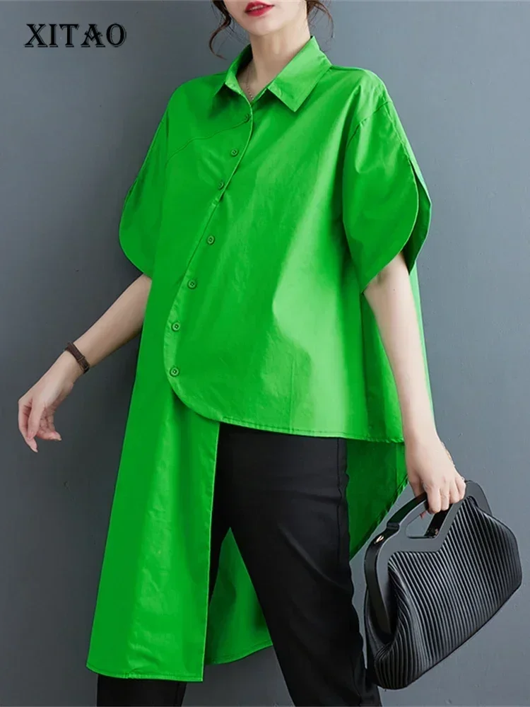 

XITAO Irregular Blouse Fashion Women Solid Color Small Fresh Casual Style Single Breast 2025 Summer Loose Shirt WLD16642