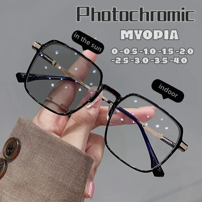 

New Style Photochromic Myopia Glasses Men Women Color Changing Eyeglasses Anti UV Sunglasses Luxury Short-sighted Eyewear 0~-6.0