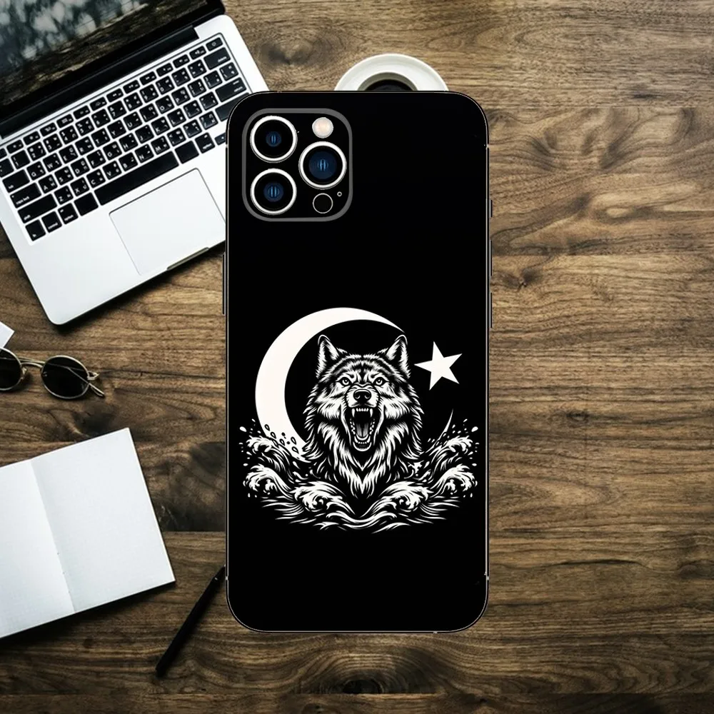 Turk Wolf Turkey Flag Phone Case For iPhone 15,14,13,12,11,XS,XR,X,8,7,Pro,Max,Plus,mini Silicone Black Cover