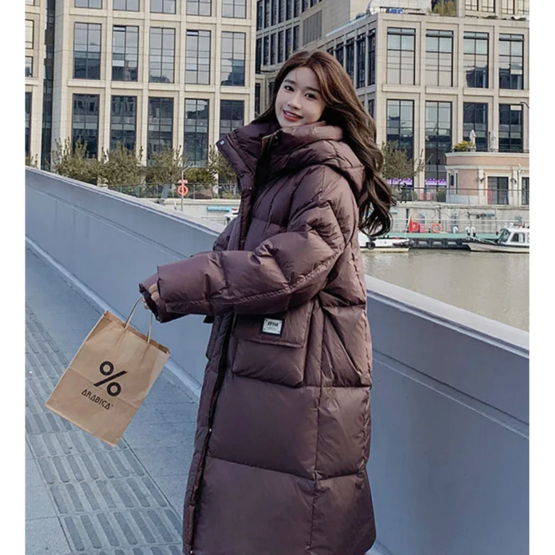 Versione coreana piumino dritto Super spesso lungo con cappuccio caldo Fashion Design Sense Bread Coat inverno donna semplice cappotto lungo