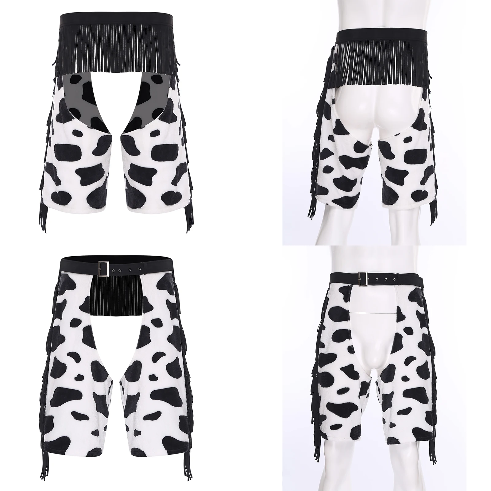 

Men Halloween Western Cowboy Cosplay Chaps Pants Flannel Crotchless Adjustable Waist Shorts for Nightclub Raves Party Dancewear