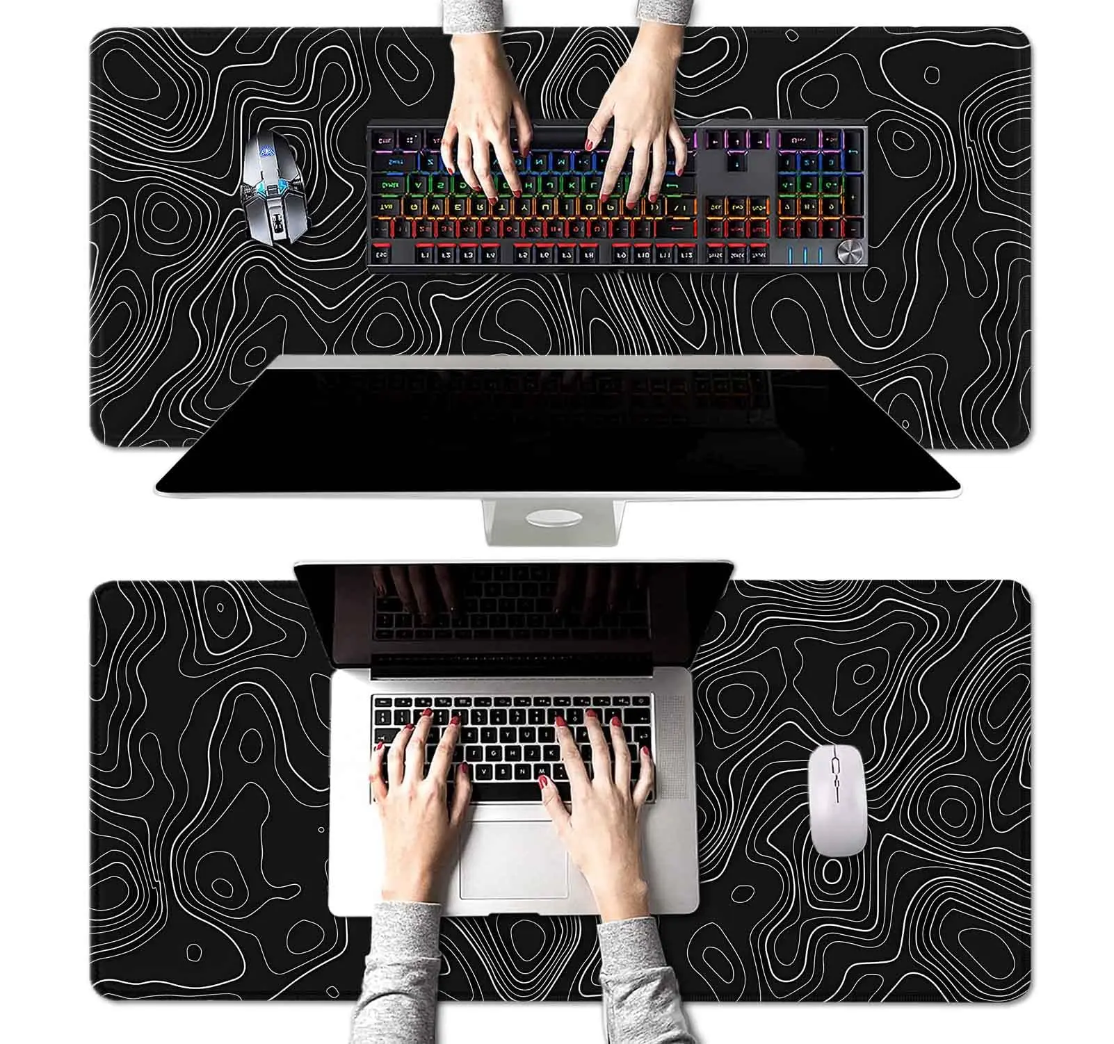 Large Gaming Mouse Pad,Mountain Topographic Desk Mat,Non-Slip Computer Big Mousepad with Keyboard Pad for Work,Gamer,Office,Home