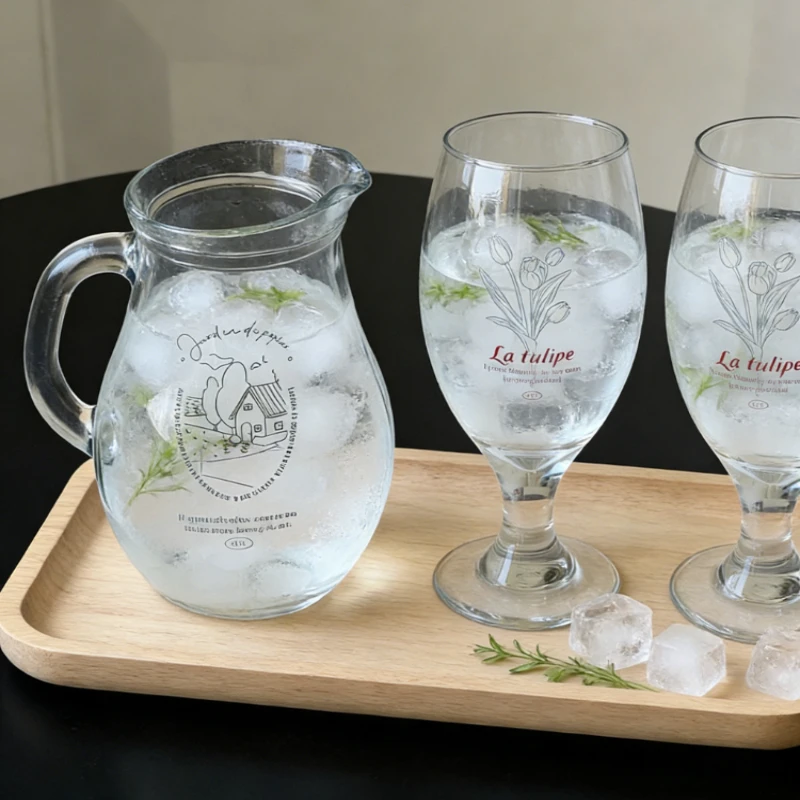 

Французская минималистичная стеклянная кружка с ручной росписью в виде тюльпана, в свежем стиле, для пива, кофе, домашних холодных напитков и соков, для повседневного использования
