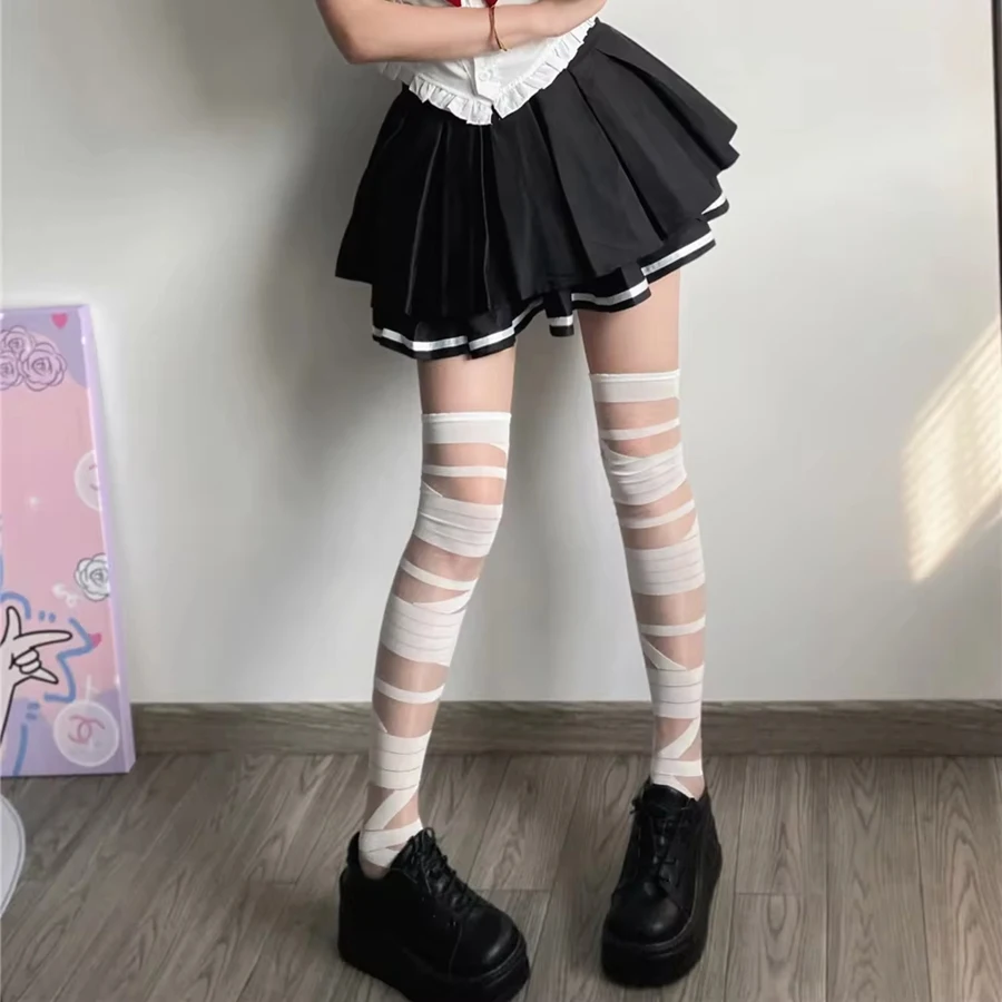 1 Pair JK Lolita Women Stockings Ultra-thin Transparent Crystal Silk Socks Thigh High Stockings Y2k Girls Thigh High Stockings