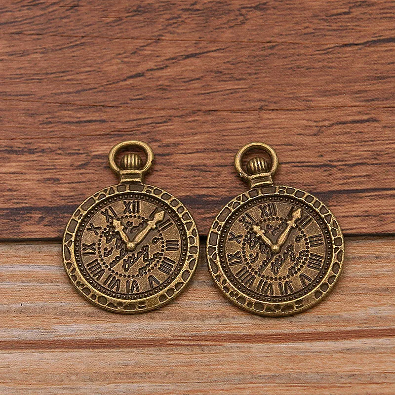 10PCS 21*29mm 2 Color Vintage Metal Zinc Alloy Round Steampunk Clock Charms For DIY Necklace Bracelet Jewelry Making Findings