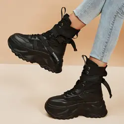 Rimocy Chunky Platform Ankle Boots Women Black White Punk Motorcycle Boots Woman Autumn 2024 Lace-Up Thick Bottom Botas Mujer