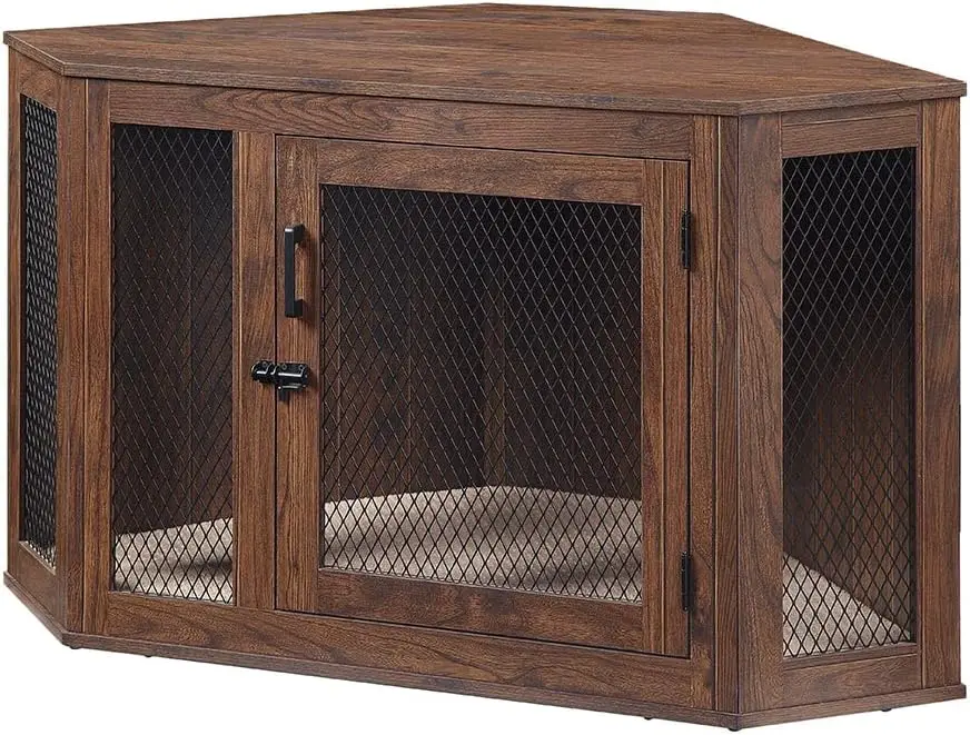 

unipaws Furniture Style Corner Dog Crate for Small Medium Dogs, Indoor Aesthetic Puppy Kennel TV Stand, Modern Decorative Wood