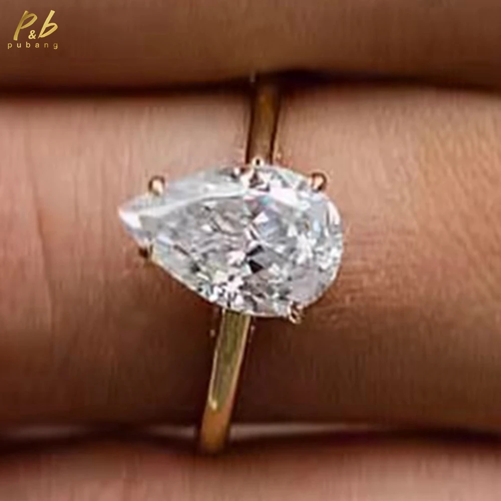

PuBang Sparkling VVS1 3EX D Цвет Fine Jewelry Сертифицированные гра Кольца из муассанита 4-каратный щебленный лед Гибридный груша Bague Femme Кольцо