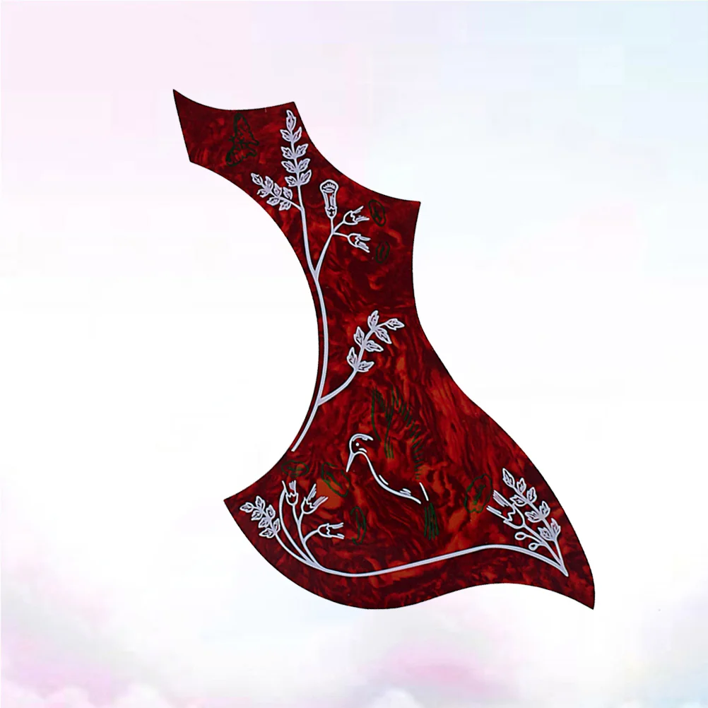 Flower and Bird Pattern Wing Shaped Guitar Pickguard Self-adhesive Pick Guard Sticker for Acoustic Guitar (Dark Red)