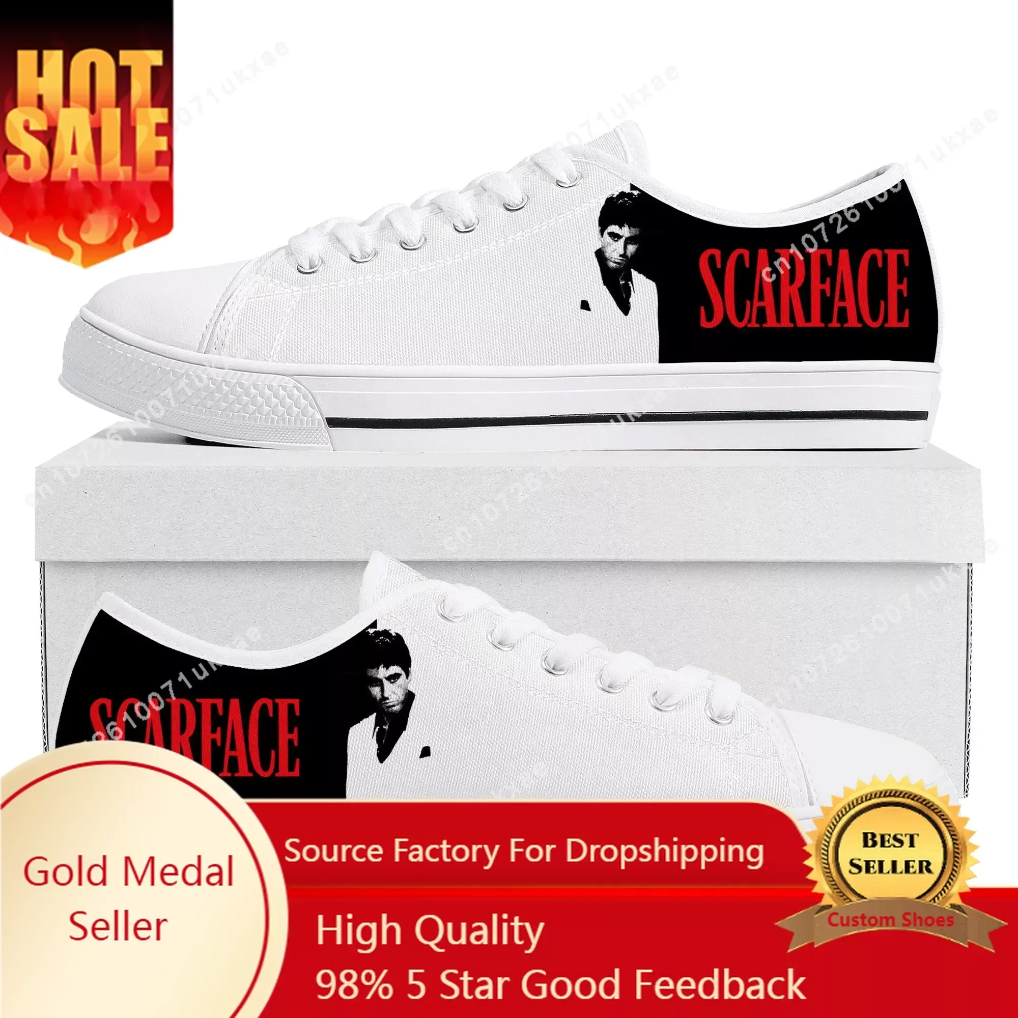 Scarface Low Top Sneakers Mens Womens Teenager High Quality Al Pacino Canvas Sneaker couple Casual Shoes Custom Made DIY Shoe