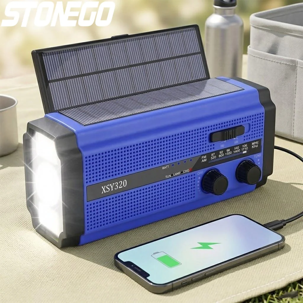 

Портативное AM/FM-радио на солнечной батарее с функцией Power Bank 5000 мАч, LED-фонариком, лампой для чтения и SOS-сигналом для кемпинга и походов