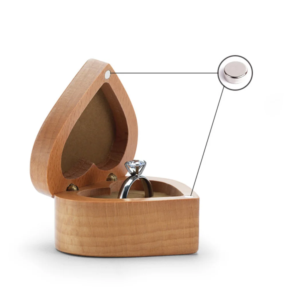 Wooden Heart Shape Beech Jewelry Box Vintage Organizer Ring Storage Case Wedding Valentine's Day Gift Jewelry Organizer