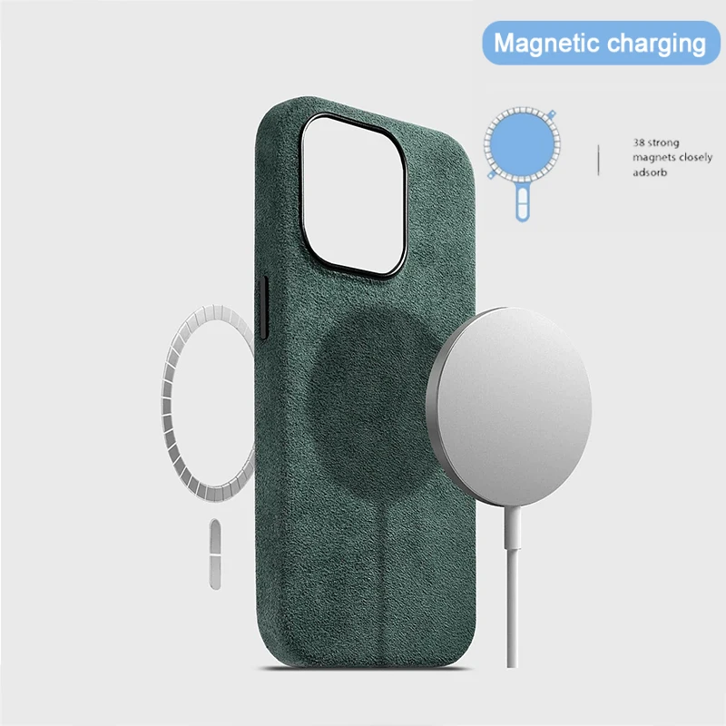 100% Italian ALCANTARA Case for iPhone 16 15 17 Pro Max Air Magsafe Magnetic Luxury Cover Supercar Suede Leather Phone Back Case - náhled 4