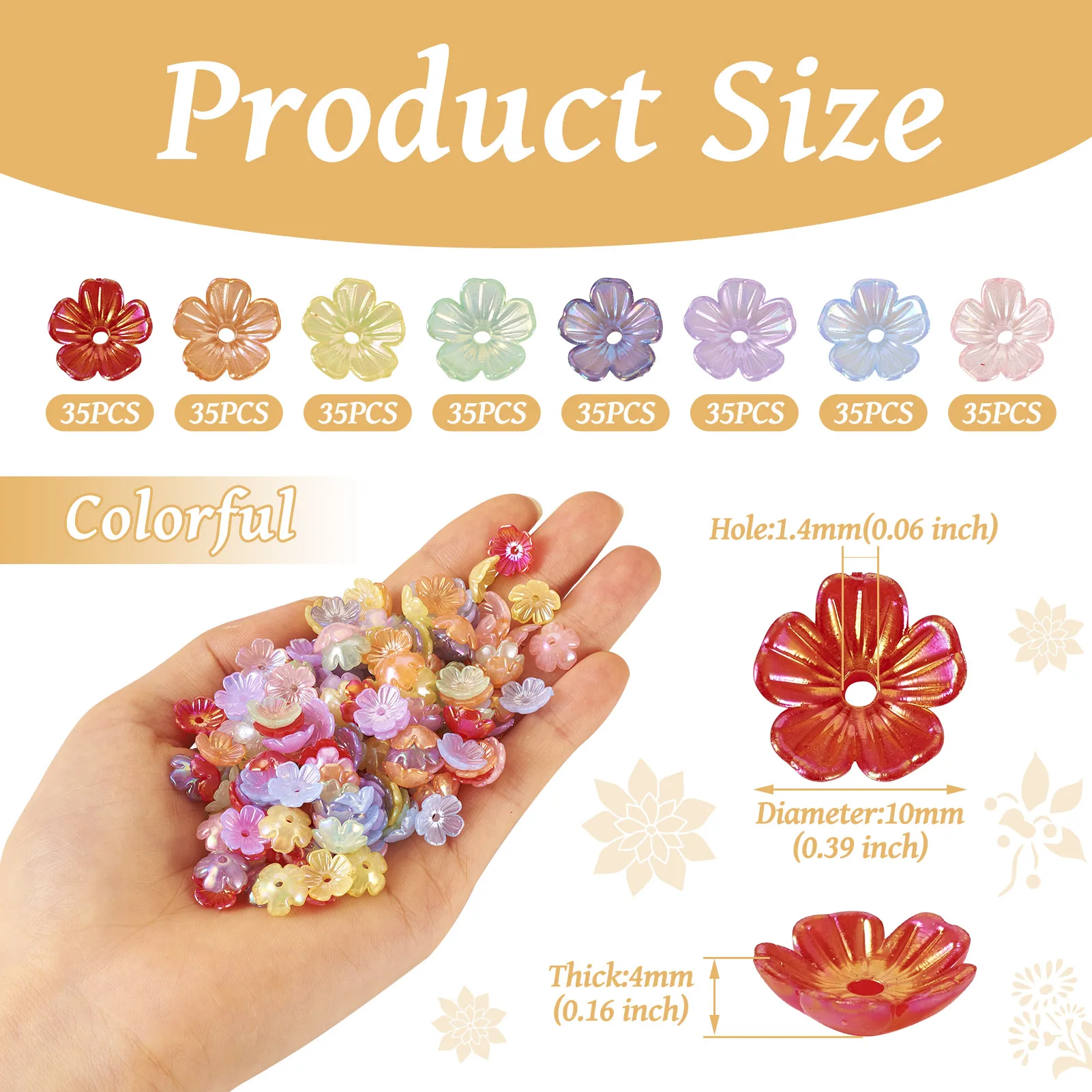 280pcs 10x4mm Acrylic Flower Bead Caps Colorful Petal End Bead Caps for Women Girls Dangle Earrings Jewelry Making Accessories