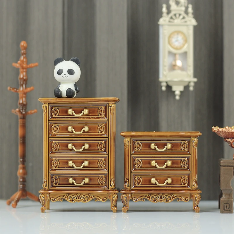 Dollhouse Cabinet Mini Cabinet Dollhouse Furniture Locker Model Toys Furniture Ornaments Mini European Style Retro Cabinet Model