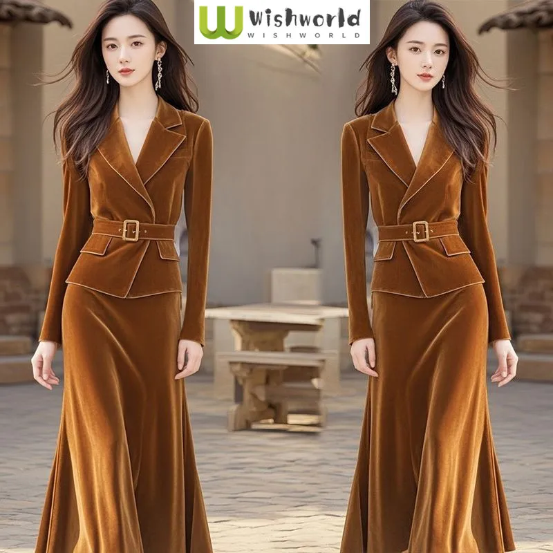 

Casual Women's Set Spring and Autumn Korean Edition Fashionable Luxury Style Suit Coat Half Skirt Elegant Women's Two Piece Set