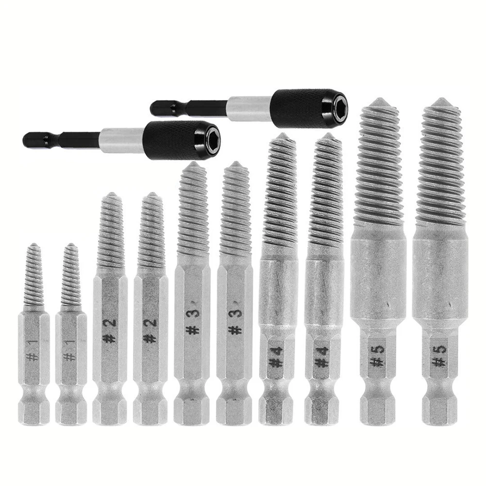 Extension Rod Hex Screw Extractors Rusted Silver Stripped 12Pcs/Set 6.35mm Bolt Remover For Broken Screws Metal