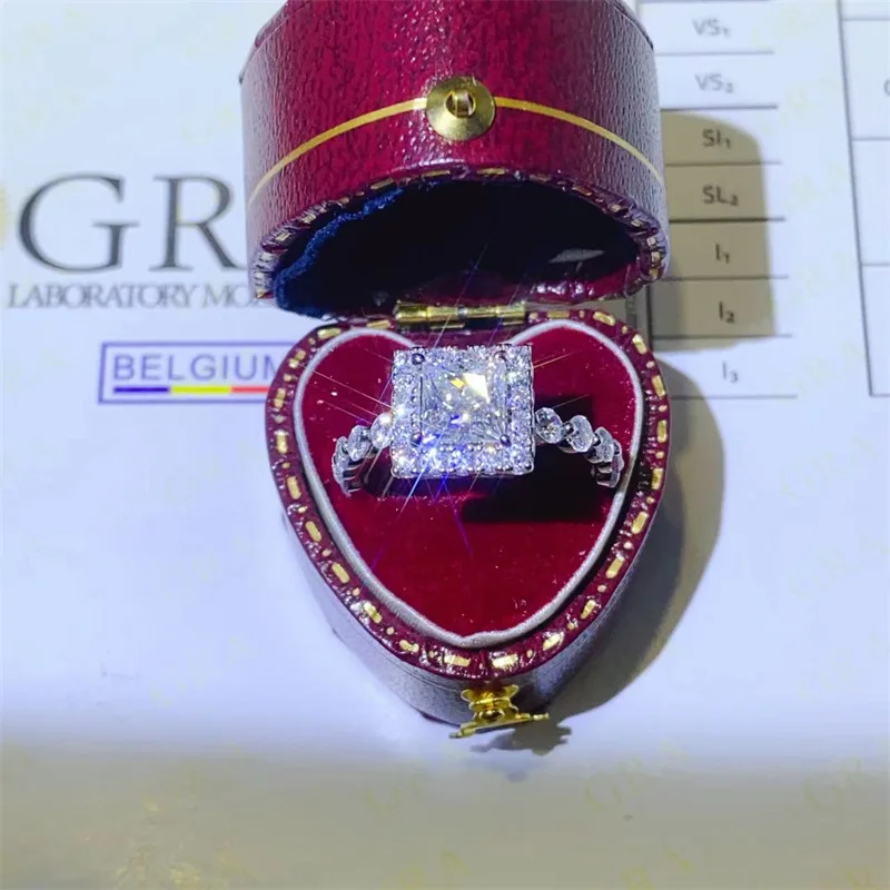Collection Moissanite PT950 Platinum 1 Carat Princess Cut Four-Claw Ring for Women,high quality jewelry for long term daily wear