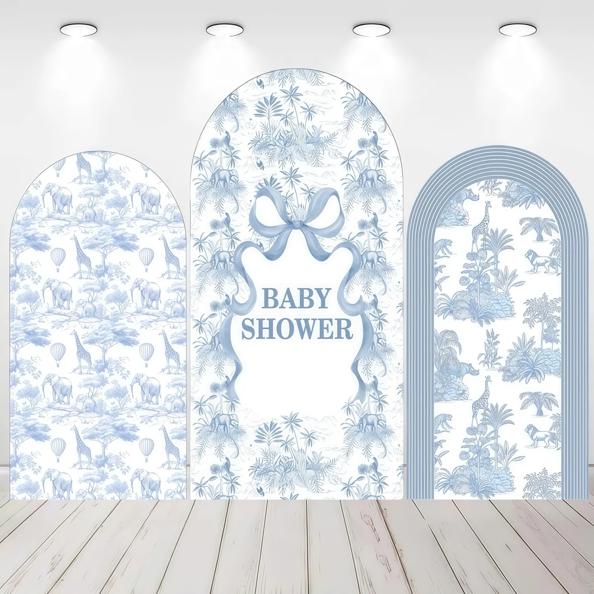 

Blue Safari Baby Shower Arch Backdrop Jungle Animal Pattern Decor For Baby Boy Party Photo Booth Photo Studio Background Decor