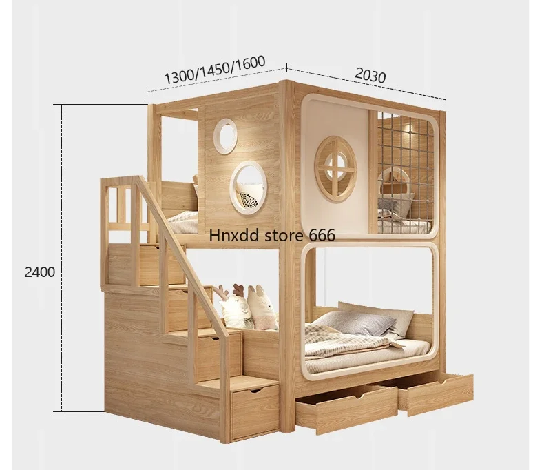 Wood wax oil two-story children's bunk boy tree house