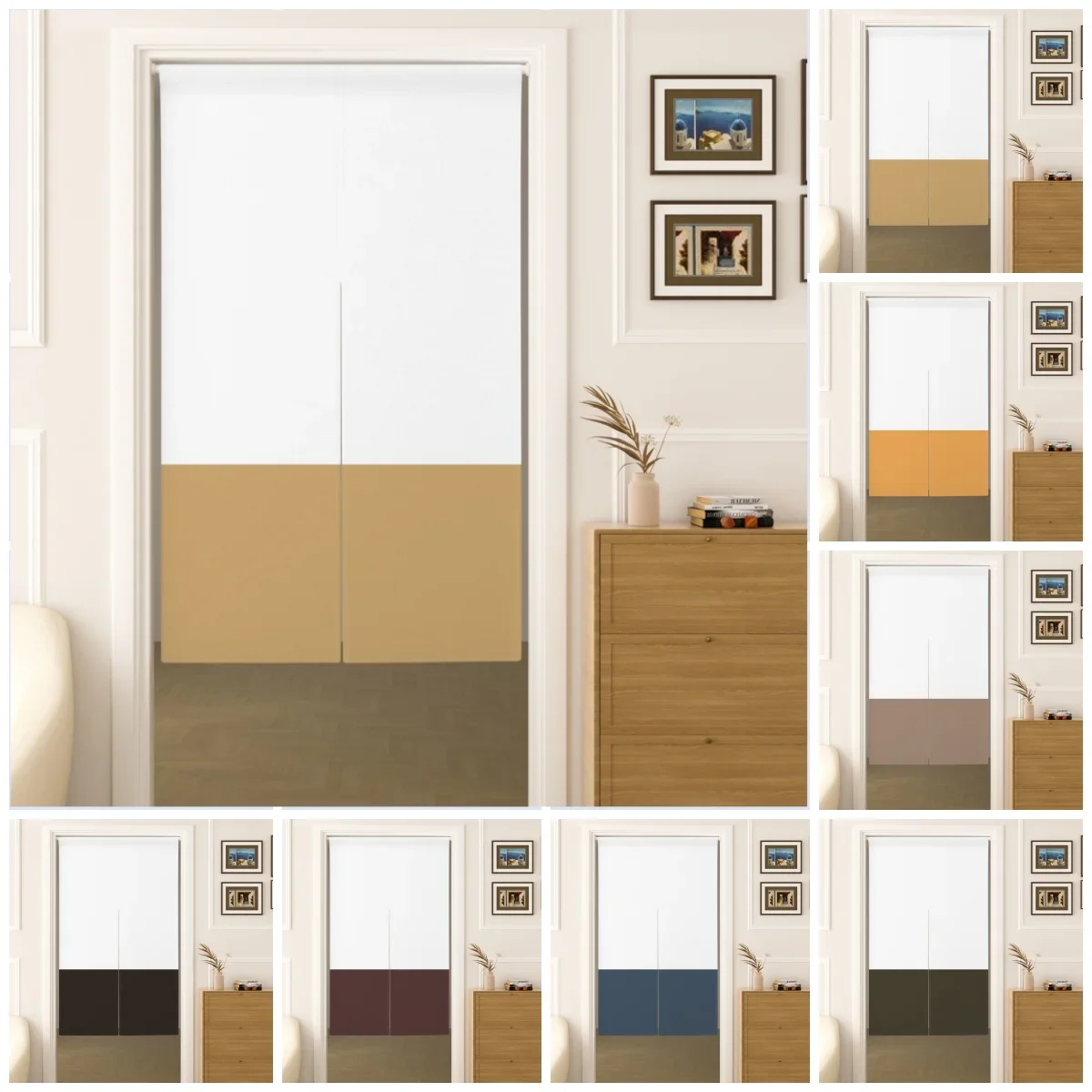 Minimalist Door Curtain Modern Solid Color Block Home Decor Partition Velcro Door Curtains Kitchen Entrance Hanging Half Curtain
