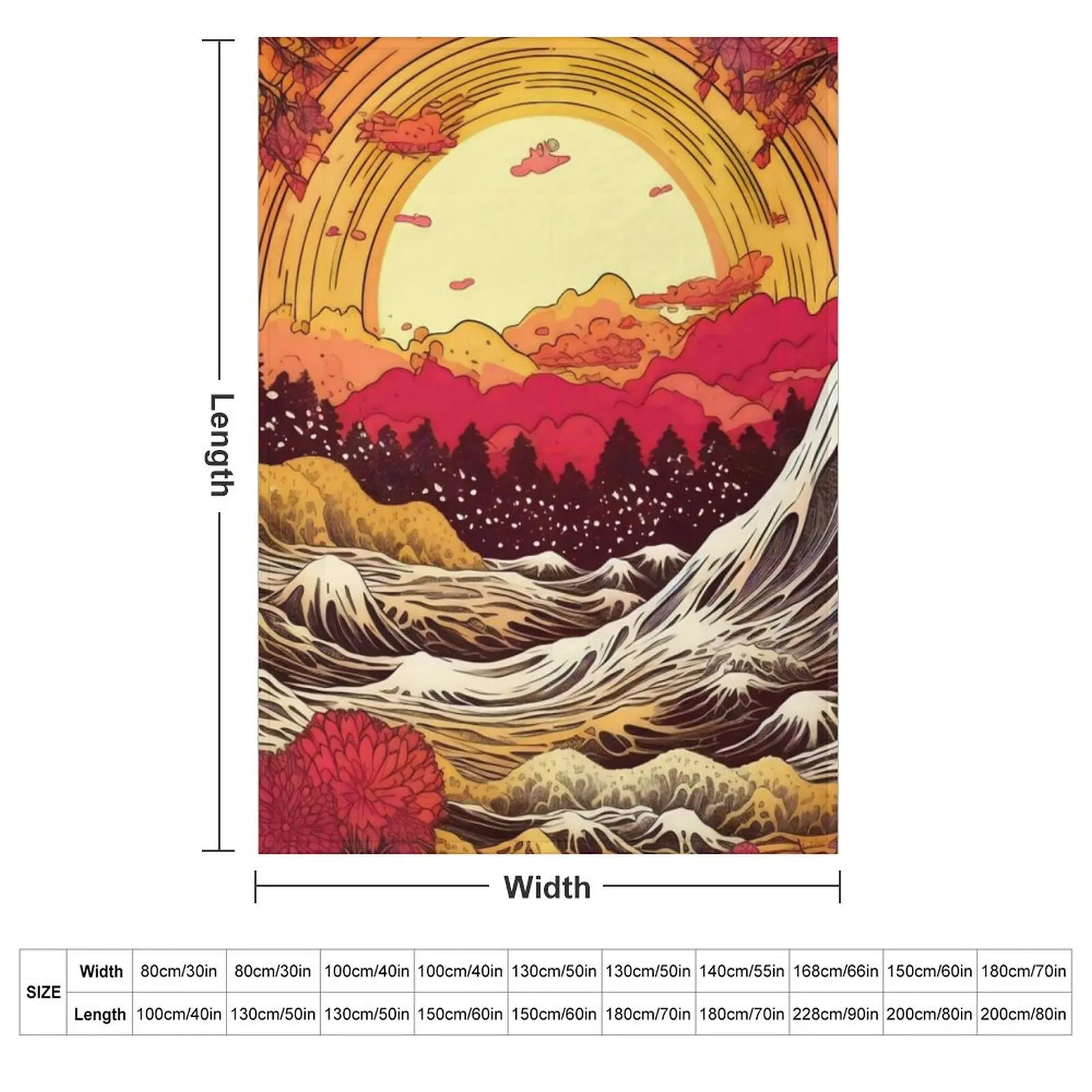 Japanese Japan Wood Block Sunset Okiyo-e Garden Flowers Landscape Throw Blanket Decorative Sofa Kid'S Soft Hairy Blankets