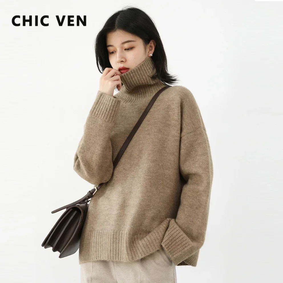 CHIC VEN Women's Sweater Autumn Winter New Turtleneck Knit Pullover Loose Clothes for Women Warm Solid Basic Female Tops 2026