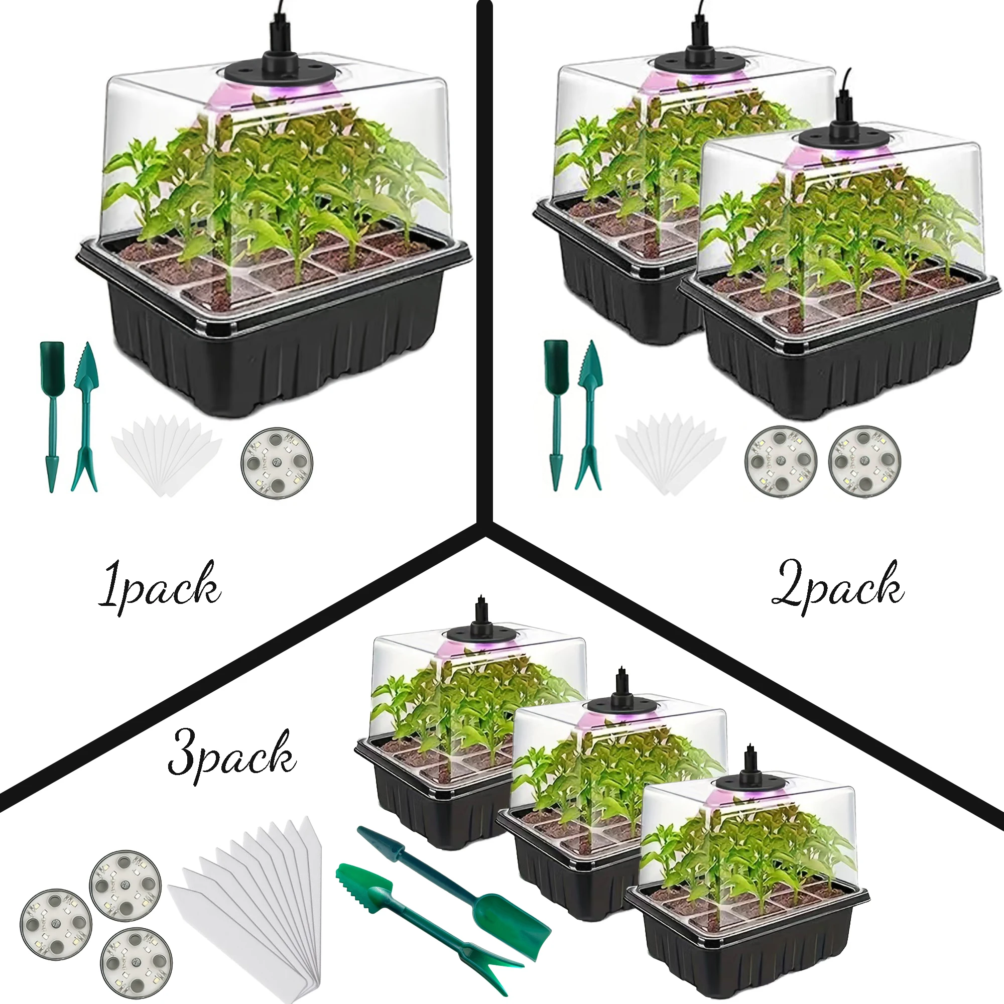 Seedling Starter Kit 1/2/3 Sets, 8 LED Grow Light Adjustable Brightness Full Spectrum, Humidity Control Dome for Germination