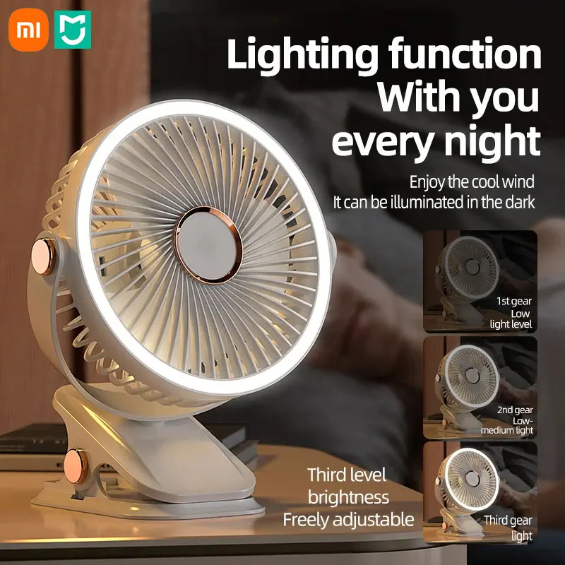 Xiaomi MIJIA 8000mAh Clip-on Small Fan Rechargeable Desktop Portable Folding With LED Night Light Electric Table Desk Home Fan