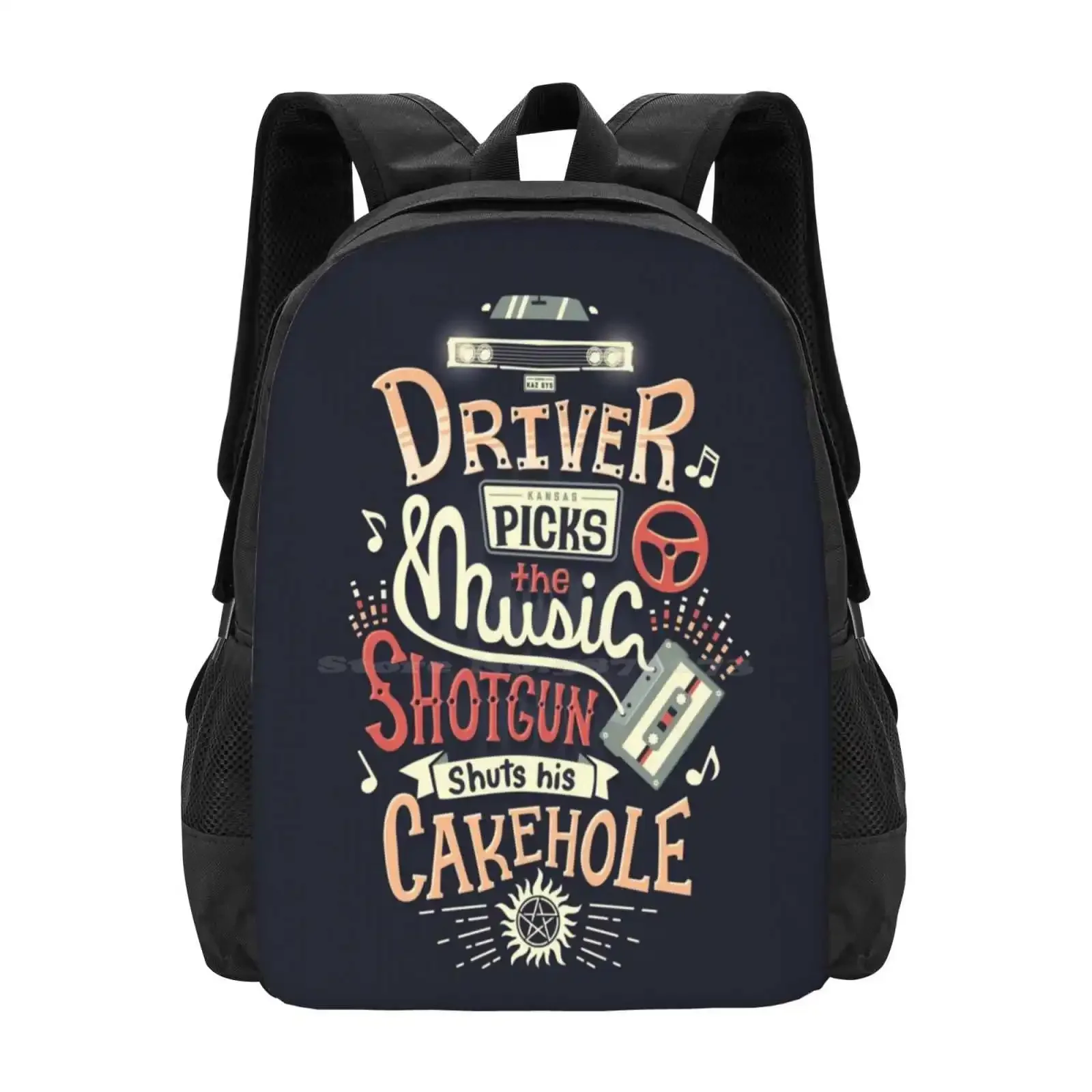 

Driver Picks The Music Hot Sale Schoolbag Backpack Fashion Bags Typography Hand Lettering Music Spn Dean Winchester Sam