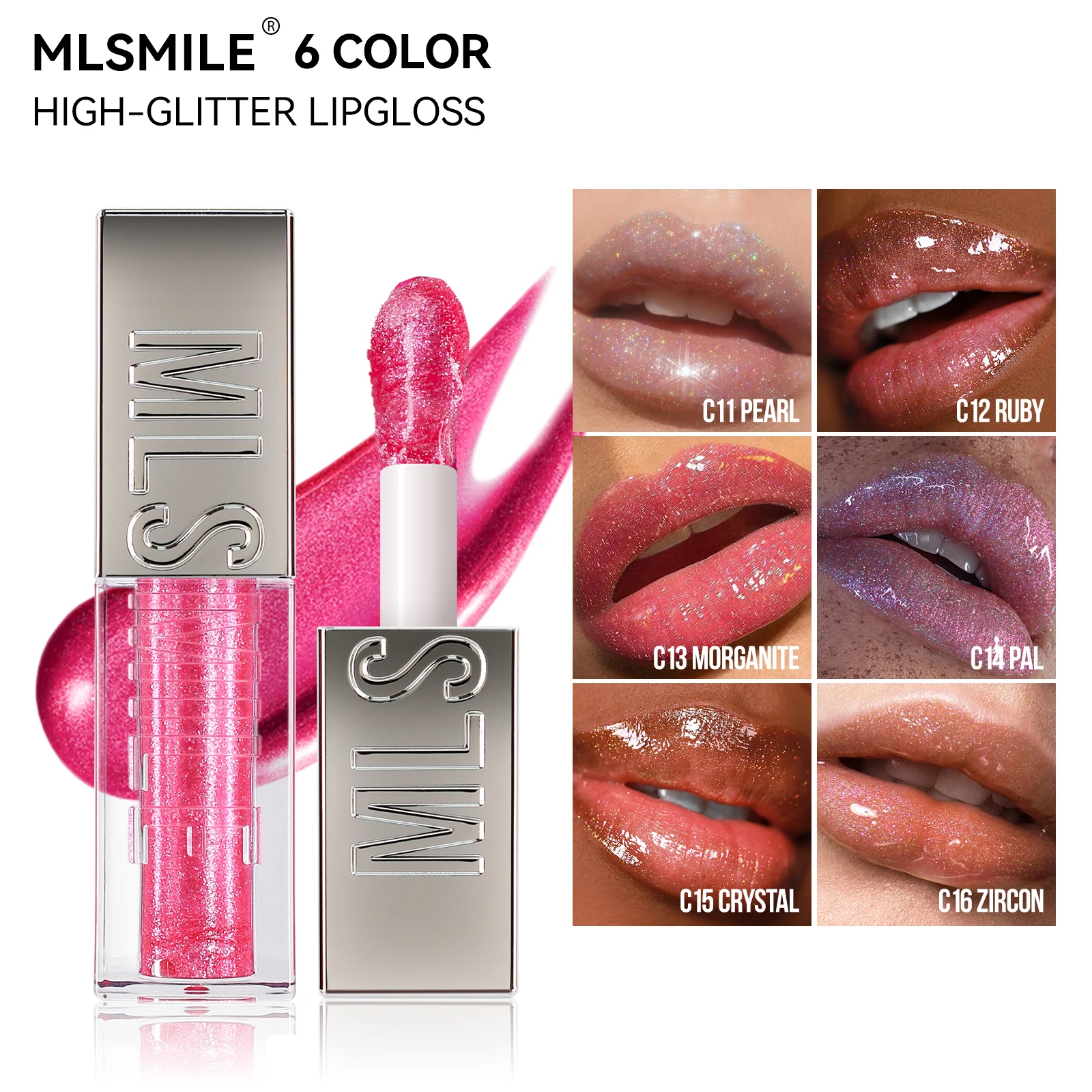 MLSMILE Makeup Sparkling Set Large Brush Head Mirror Pearl Lip Gloss Fine Shimmer Liquid Lipstick 3 Pieces 2025 New