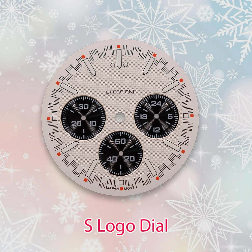 32.5mm S Logo Super VK63 Dial white dial Movement Green Luminous High Quality Watch Modification Accessories