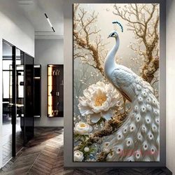 2025 New Arrivals 5D Diamond Painting White Peacock and Flower Picture Full Drills Diamond Rhinestone Mosaic Image Embroidery